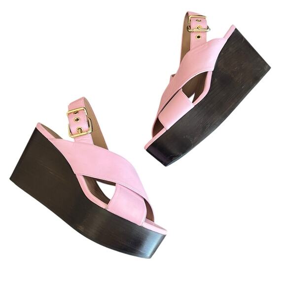Marni Women’s Pink Leather Open Toe Platform Wedge Sandals Heels Size 40 - Picture 6 of 15